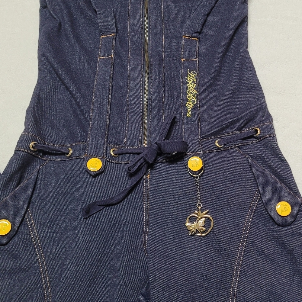 Rare Vintage Y2K Apple Bottom Jeans Hooded Halter Half-Zip Tie-Waist Jumpsuit L - Picture 5 of 13